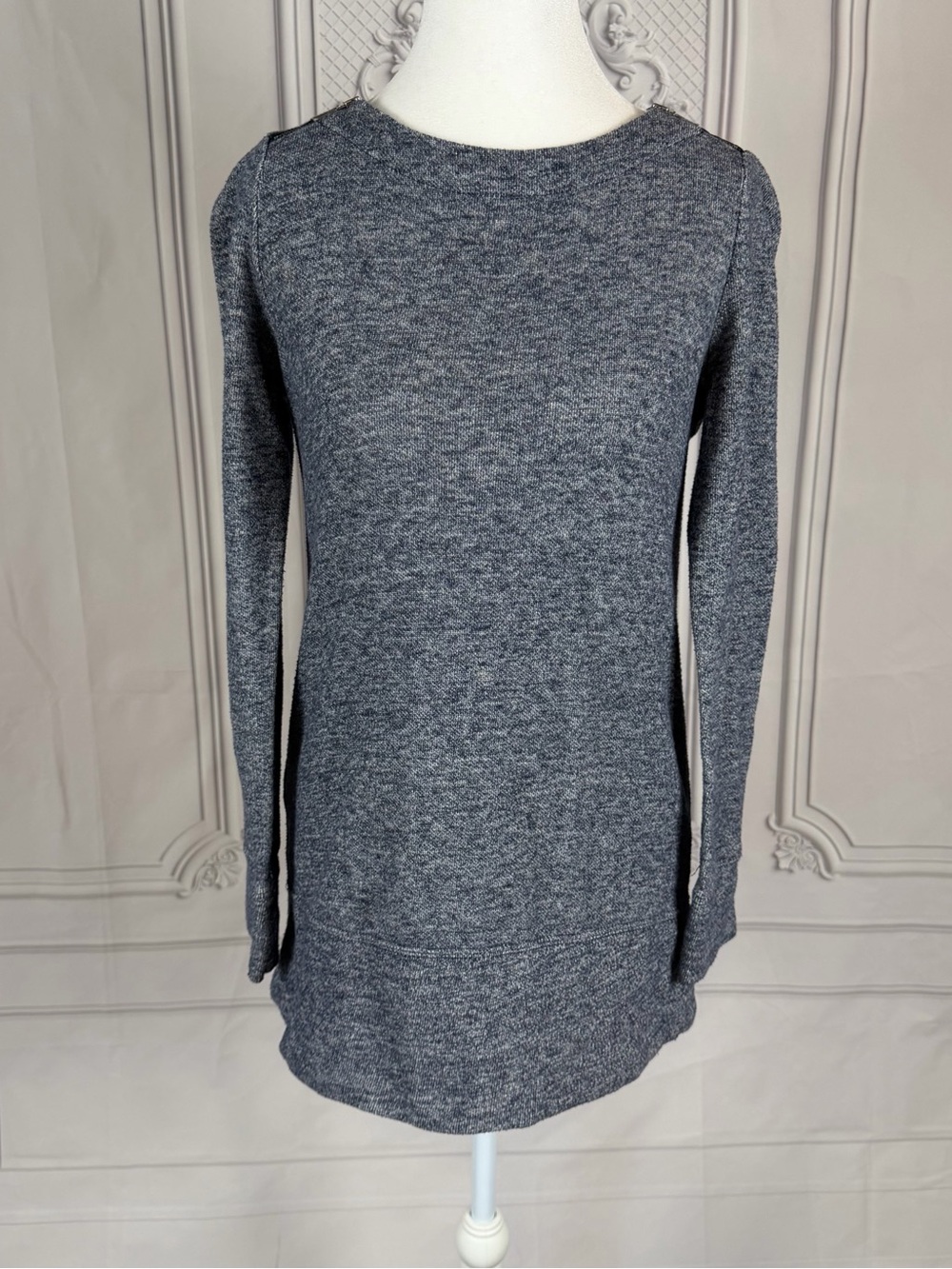 LOFT Women’s S Gray Marled Zip Shoulder Long Sleeve Tunic Sweater Top Casual